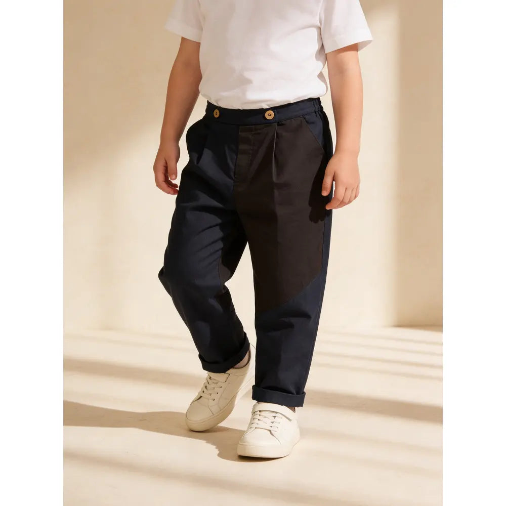 The Baby Trunk Unisex Comfy Patch Pants - Navy and Coffee