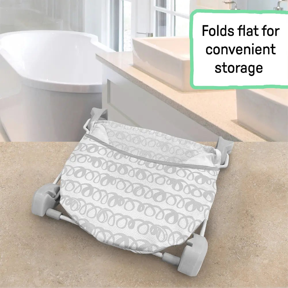 Ingenuity FoldAway 2-Position Baby Bath Bather with Mesh Sling &amp; Headrest, Grey, 0–6 Months (Upto 9 kgs)