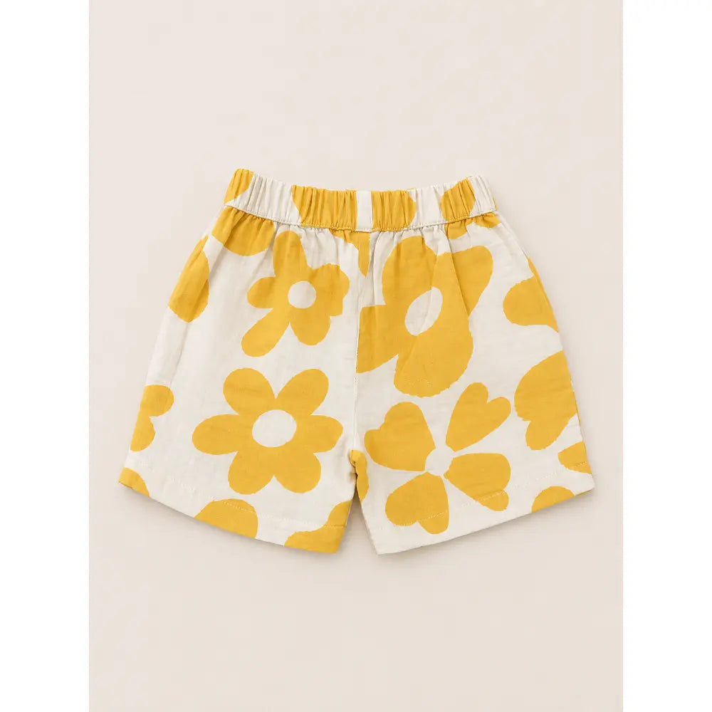 Sweetlime By AS Olive Cotton Shirt with Yellow Floral Printed Shorts Co-ord Set