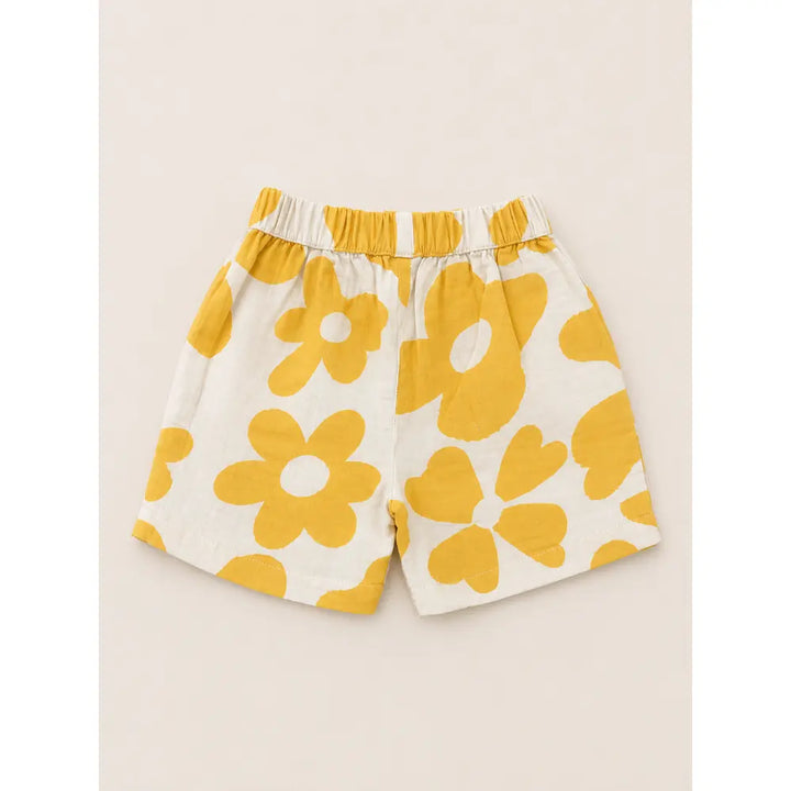 Sweetlime By AS Olive Cotton Shirt with Yellow Floral Printed Shorts Co-ord Set