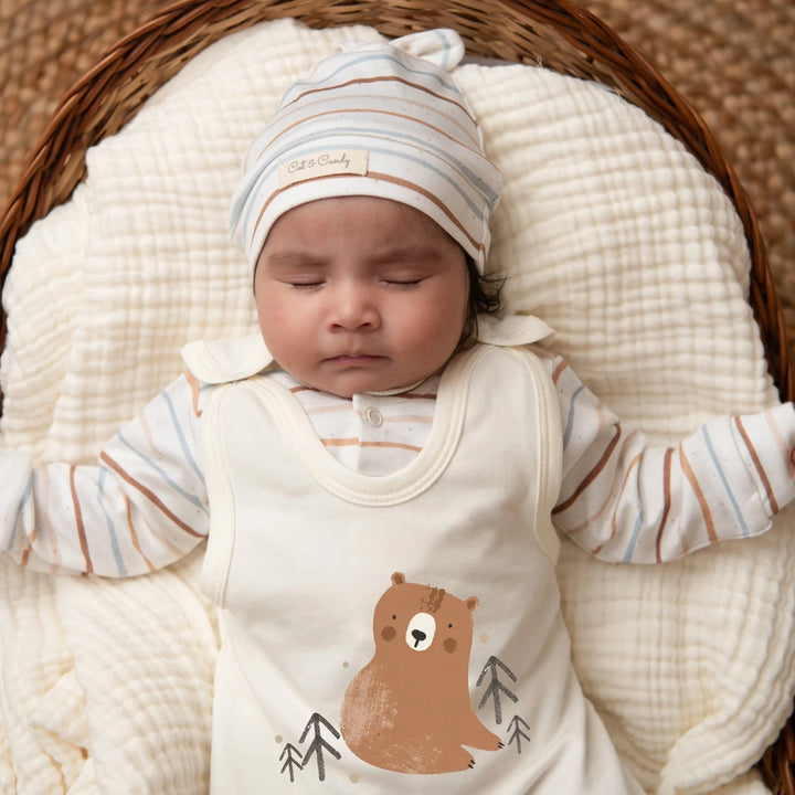 Cot &amp; Candy Baby Organic Beanie - Earthy stripe