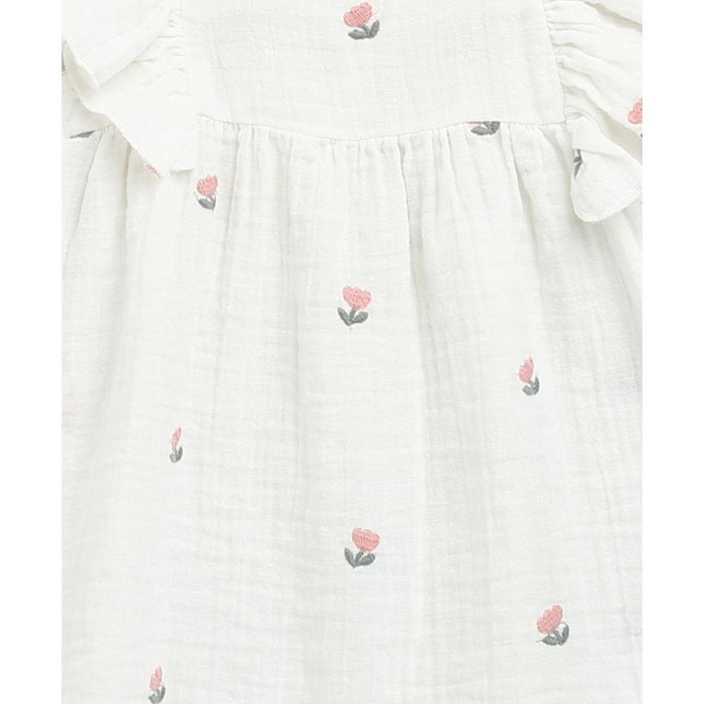 Sweetlime By AS Pink Floral Embroidery Ruffle Organic Cotton Co-ord Set
