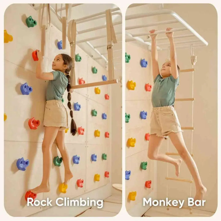 Curious Cub Ultimate Jungle Gym 1 | 5 Components - Monkey Bar, Rock Climbing Panels, Wobble Ladder, Gymnastic Rings, Swing | Ages 4-15 Years