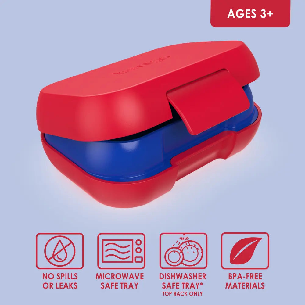 Bentgo Kids Leak-Proof Lunch Box with 2 Compartments, BPA-Free Bento Snack Box, Microwave, Dishwasher &amp; Freezer Safe, 355 ml - Red/Royal