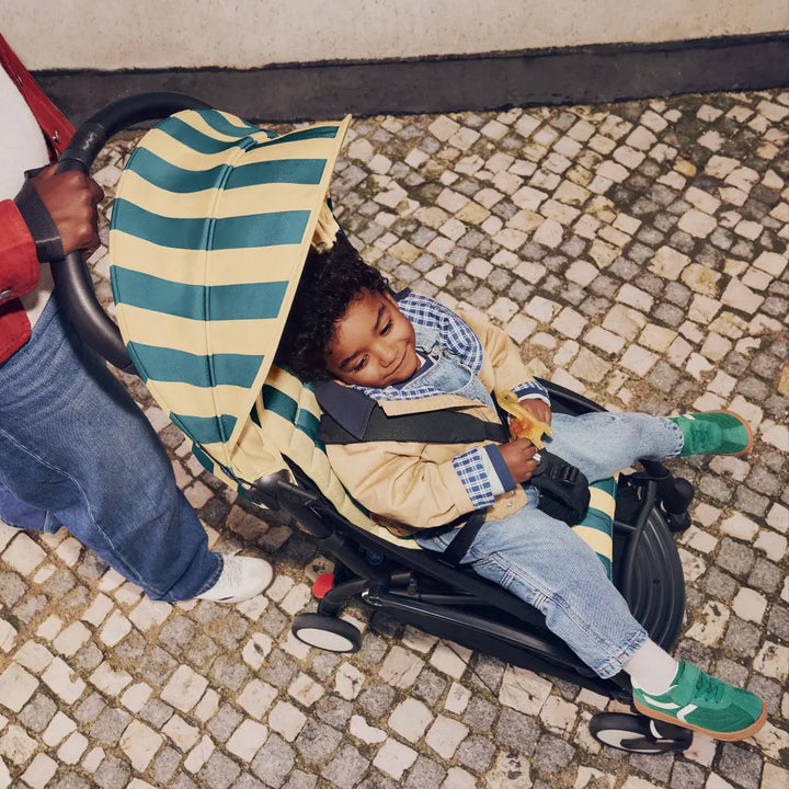 Stokke YOYO3 Riviera Stroller - Limited Edition Summer Collection | Includes Matching Seat Cushion, Canopy &amp; Parasol | Cabin Friendly Ultra Compact Fold | UPF 50+ Sun Protection | Lightweight at 6.7 kg | 6 Months to 4 Years - Black/Monaco