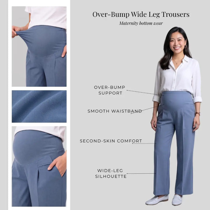 SOL MAMA Over Bump Wide Leg Trousers - Sky Blue
