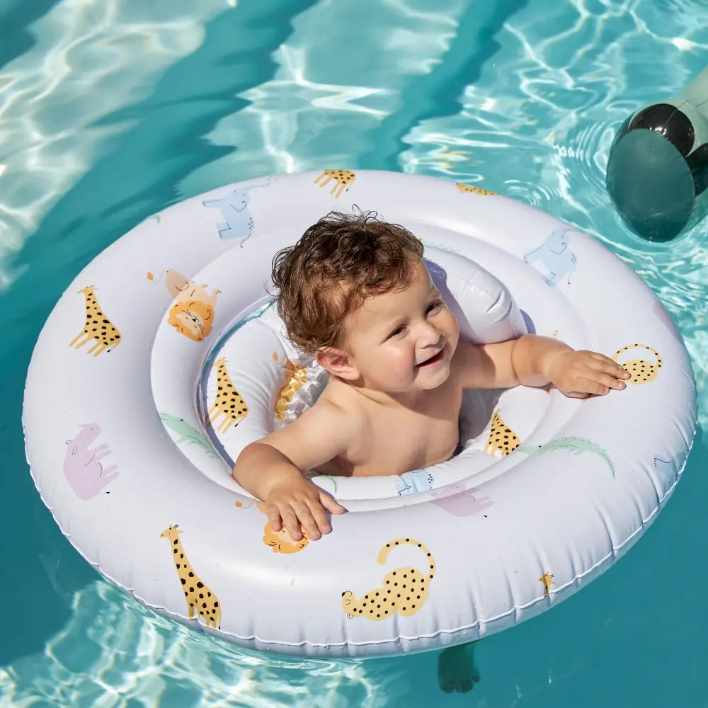 Swim Essentials Baby Float,  Inflatable PVC Baby Swim Seat for Infants 0–1 Year, Multicolor - Wild Life