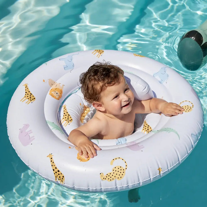 Swim Essentials Baby Float,  Inflatable PVC Baby Swim Seat for Infants 0–1 Year, Multicolor - Wild Life