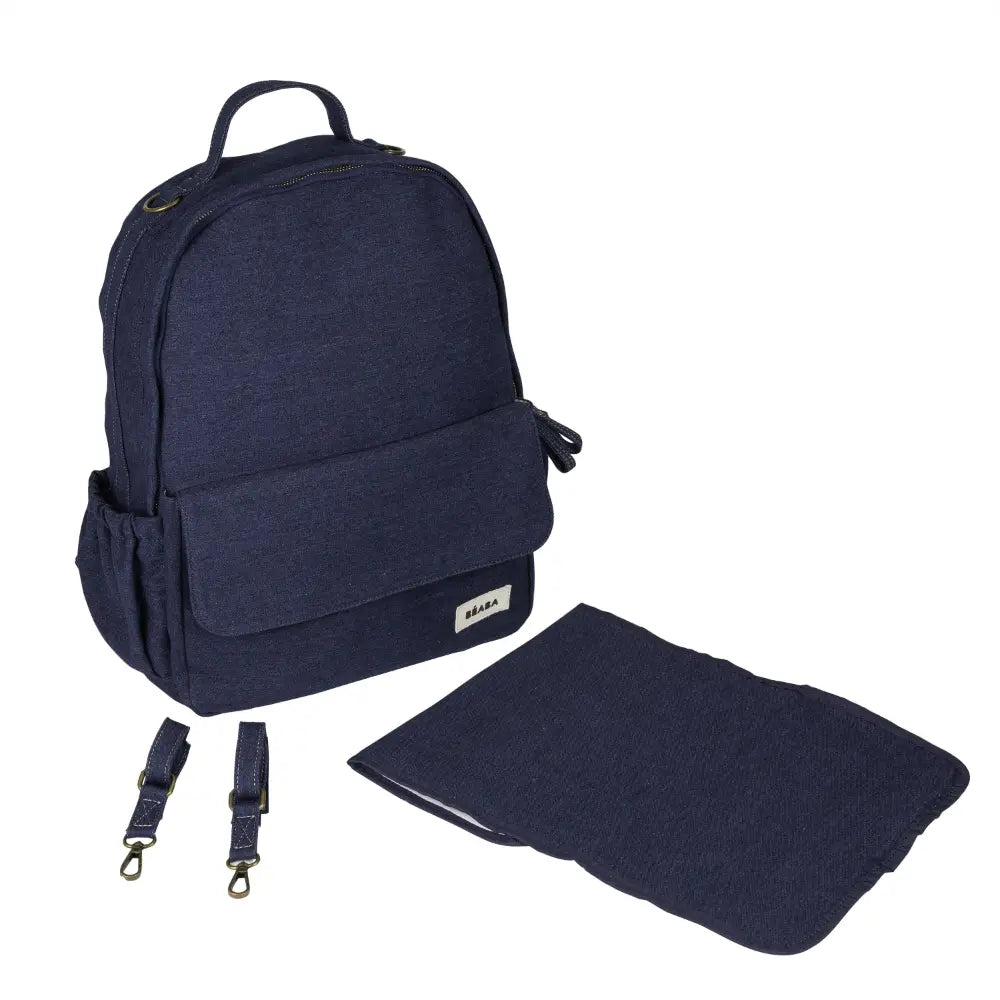 Beaba Tokyo Baby Diaper Backpack – Multifunctional Travel Baby Bag with Large Capacity, Multi-Pocket Organizer with Changing Pad, Insulated Bottle Pouch &amp; Stroller Clips, Ideal for Moms &amp; Dads On the Go, Denim, 0m+