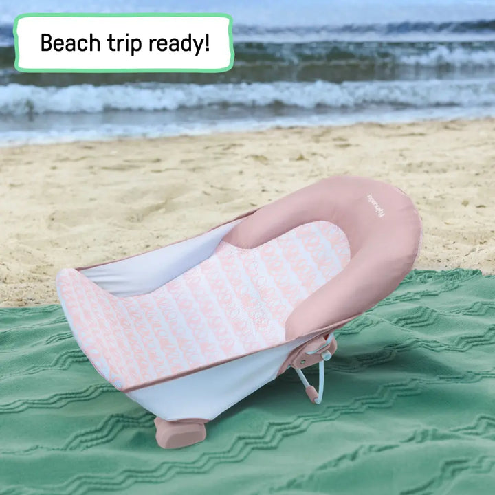 Ingenuity FoldAway 2-Position Baby Bath Bather with Mesh Sling &amp; Headrest, Pink, 0–6 Months, Upto 9 kgs