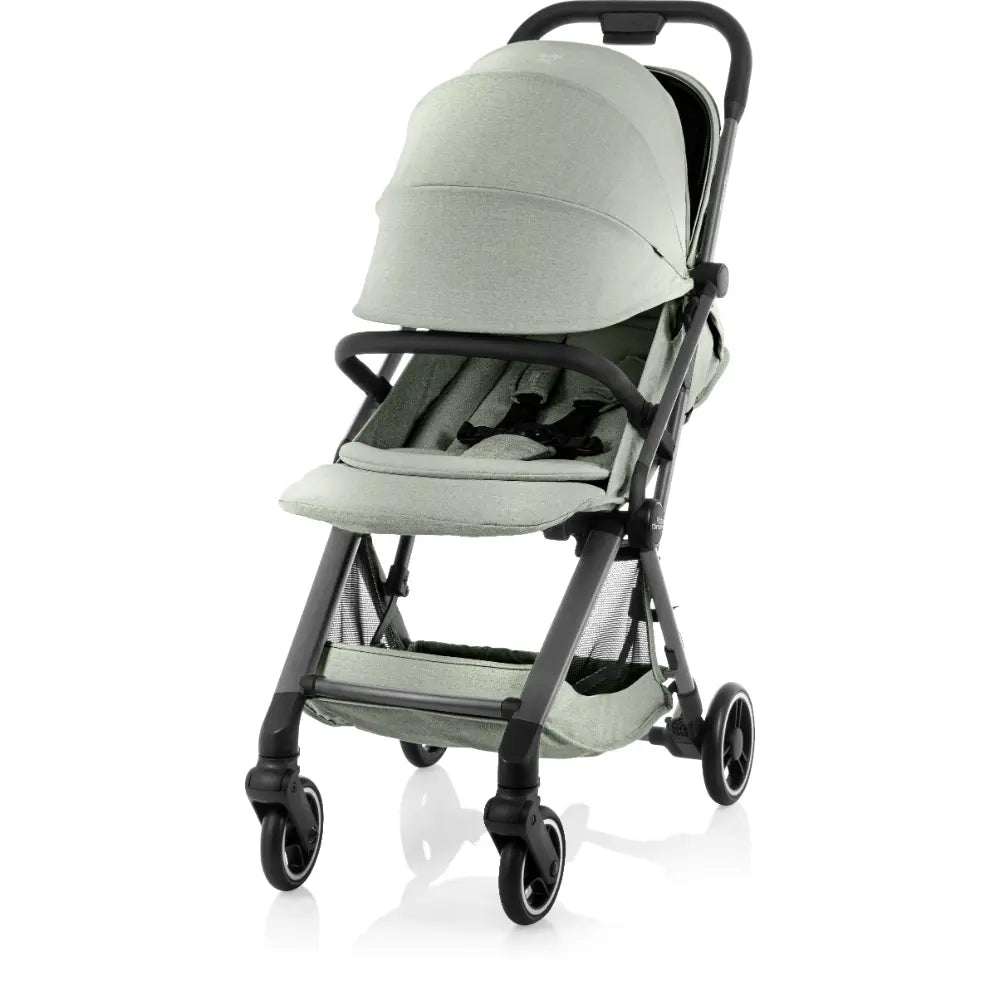 Britax Flylite Cabin Approved Lightweight Compact Stroller|Comfort Soft Insert|One Hand Auto Fold|Flat Reclining Seat|Extra Large Extendable Canopy|0-4Y|Upto 22Kg-Sage Green