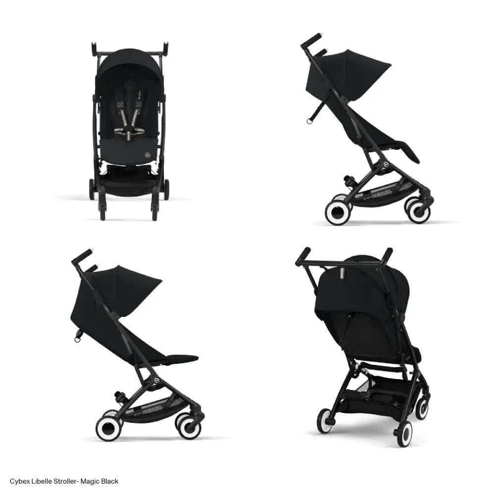 Cybex Libelle Cabin Friendly Lightweight Stroller with Raincover &amp; Weather Protector, Compact Fold, Reclining Seat, 5-Point Harness, Hand Luggage Compatible, and Adjustable Legrest from 6 months to 4 Years - Magic Black