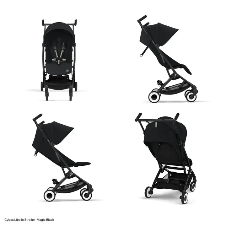 Cybex Libelle Cabin Friendly Lightweight Stroller with Raincover &amp; Weather Protector, Compact Fold, Reclining Seat, 5-Point Harness, Hand Luggage Compatible, and Adjustable Legrest from 6 months to 4 Years - Magic Black