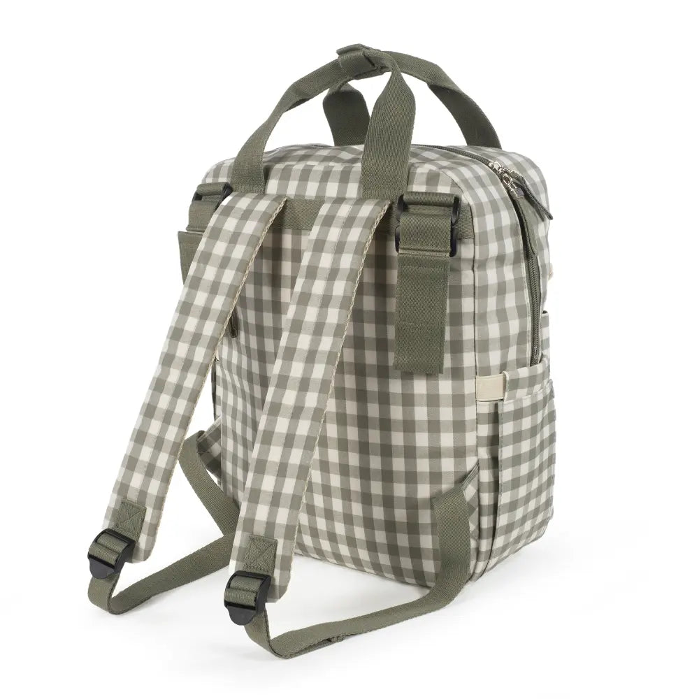 Walking Mum Diaper Backpack with Changing Pad, Large Capacity, Water-Resistant with Multi-Pocket Organizer, Insulated Bottle Pocket, Shoulder &amp; Stroller Straps, Personalized Charm, Checkered Print - Stone