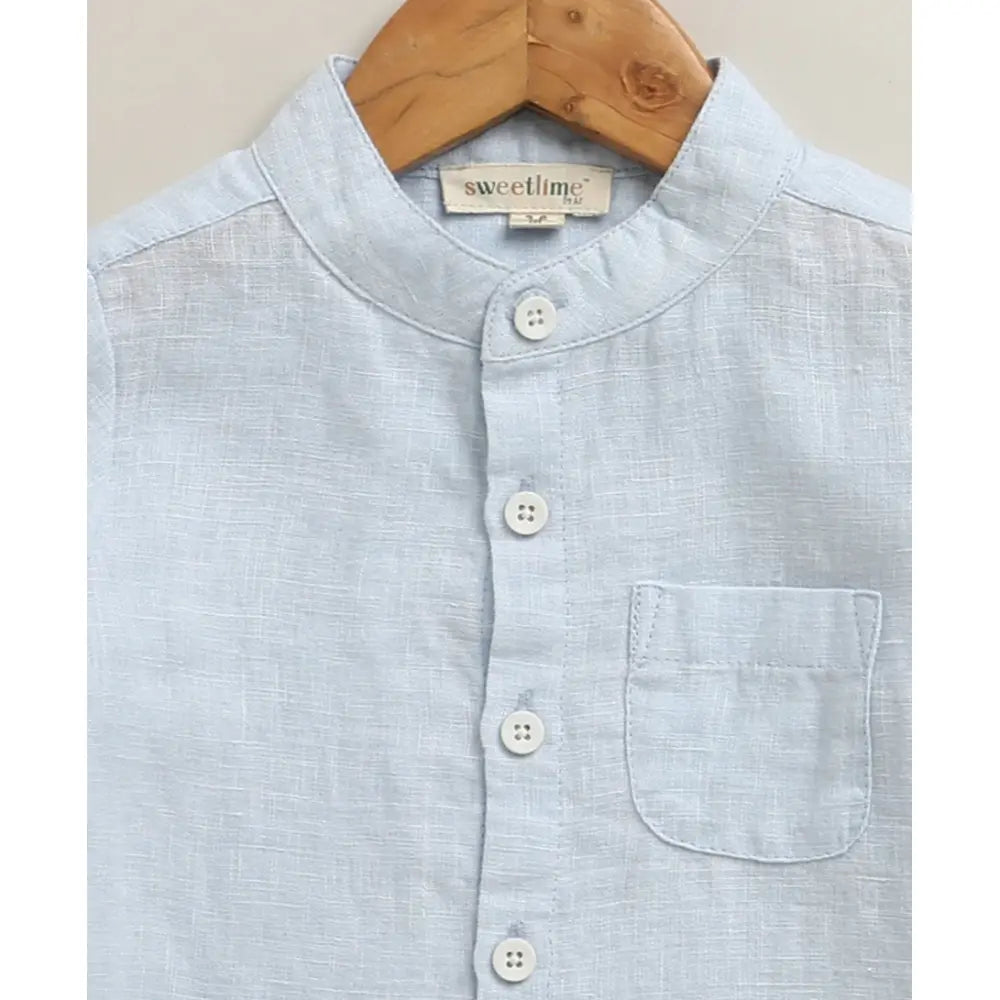 Sweetlime By As Sky Blue Mandarin Linen Shirt