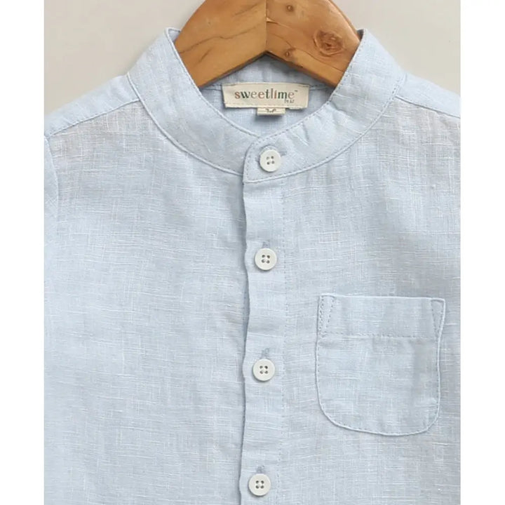 Sweetlime By As Sky Blue Mandarin Linen Shirt