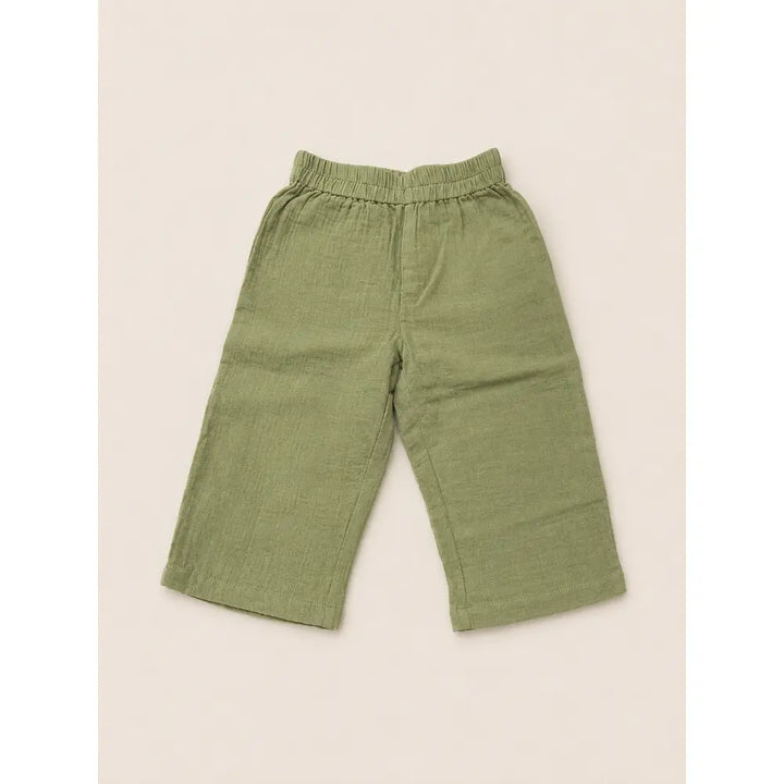 Sweetlime By AS Baby Boys Elephant Printed Cotton Mandarin Kurta with Olive Cotton Pants Co-ord Set - White &amp; Olive Green