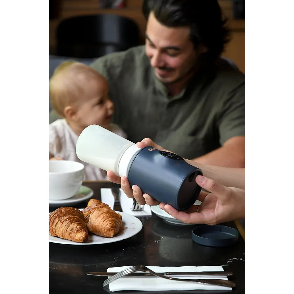 Beaba Milk Nomad Portable Baby Bottle Warmer - Rechargeable Warmer with Adjustable Temperature, Integrated Mixer &amp; Bottle Adapters, Night Blue, 0m+