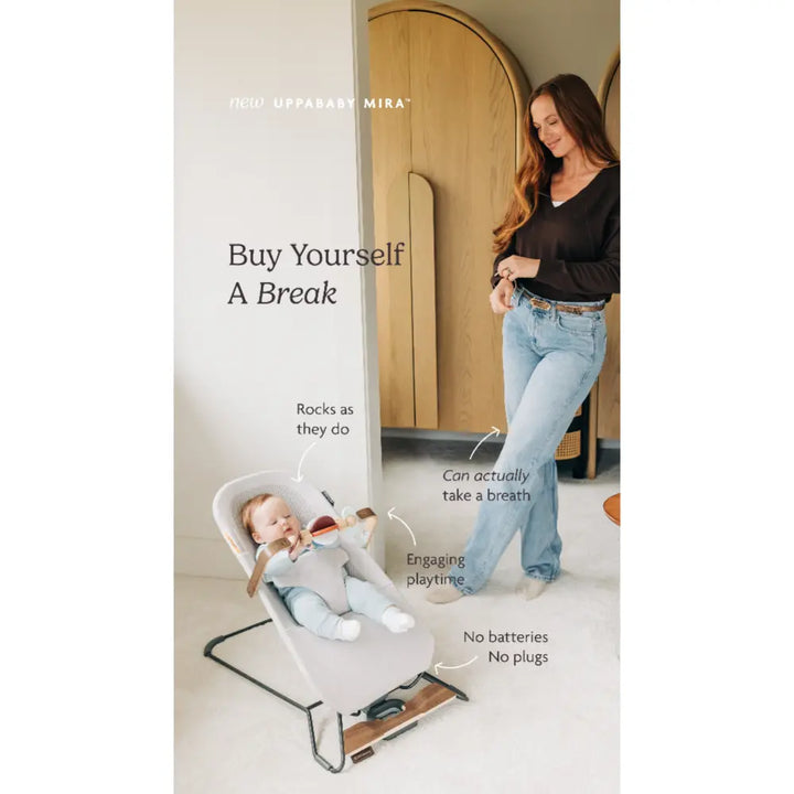 UPPAbaby Mira 3-in-1 Manual Bouncer &amp; Toddler Seat, Natural Rocking, Newborn to Toddler, Ergonomic Convertible Baby Bouncer, Lightweight &amp; Foldable, Suitable from Birth - Townsend/Beige