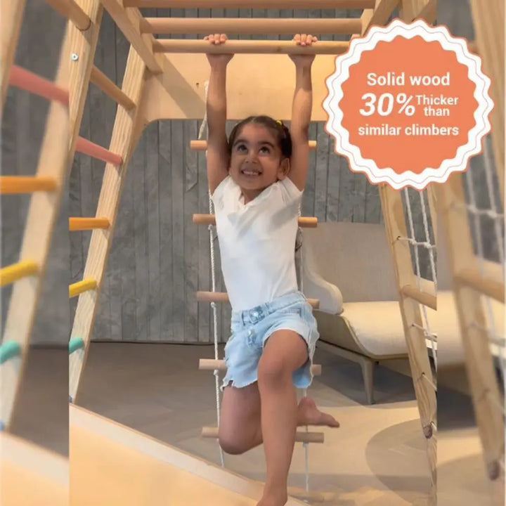 Curious Cub 7-in-1 Indoor Jungle Gym | 7 Activities - Slide, Swing, Monkey Bar, Rope Climbing, Rock Climbing and Wooden Ladder, Rope Ladder | Ages 2-7 Years