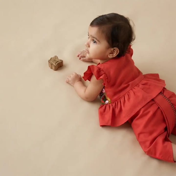 PureCloth.Co Jamna Set | Girls Chanderi Silk | Red