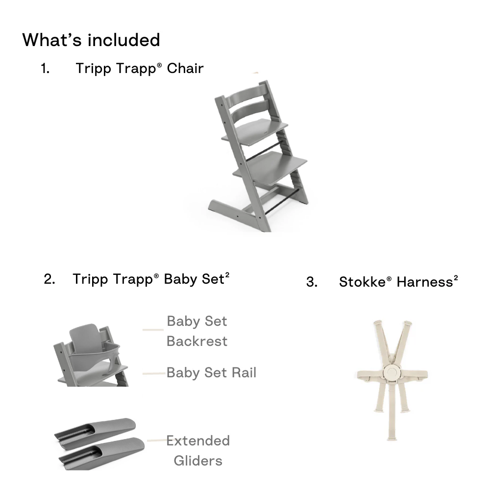 Stokke® Tripp Trapp High Chair Combo with Baby Set, Gliders and Harness