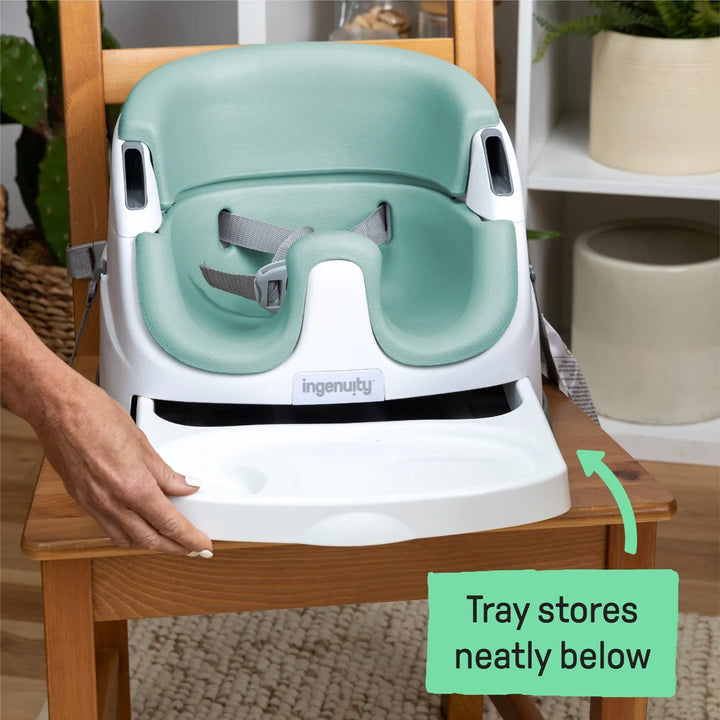 Ingenuity Baby Base 2-in-1 Convertible Booster Seat with Removable Tray, Feeding &amp; Floor Seat, Designed for Mealtime &amp;  Playtime, 6 - 36 months - Mist