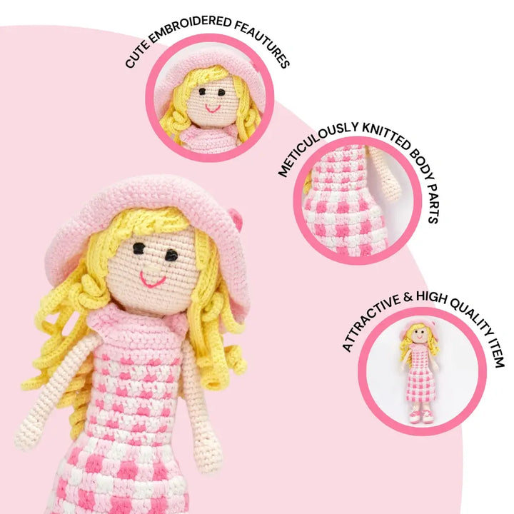 Happy Threads Fiona – Handwoven Crochet Doll in Blush &amp; Ivory | Sustainable Storytelling Companion