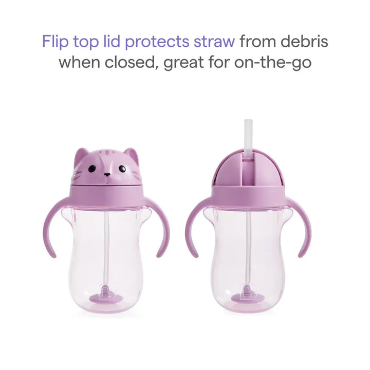 Munchkin Weighted Straw Cup with Handles – Spill-Proof Toddler Straw Cup with Click Lock Lid, Flip-Top Cover, BPA-Free, 10oz, 9+ Months - Purple