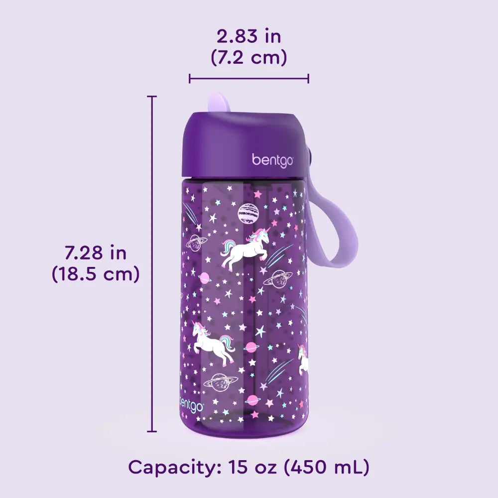 Bentgo Kids Water Bottle 450 ml, Leak-Proof Straw Bottle for Kids, Lightweighted &amp; Durable, BPA &amp; PFAS-Free Tritan Water Bottle, Ideal for School, Daycare &amp; Travel, 3 years+ - Unicorn