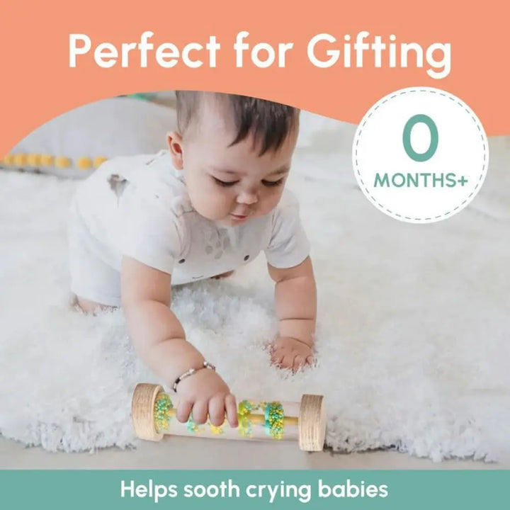 Curious Cub Wooden Rainmaker Rattle for Babies | Dual Sensory Auditory &amp; Visual Stimulation | Brain Development Toy | 0-12 Months