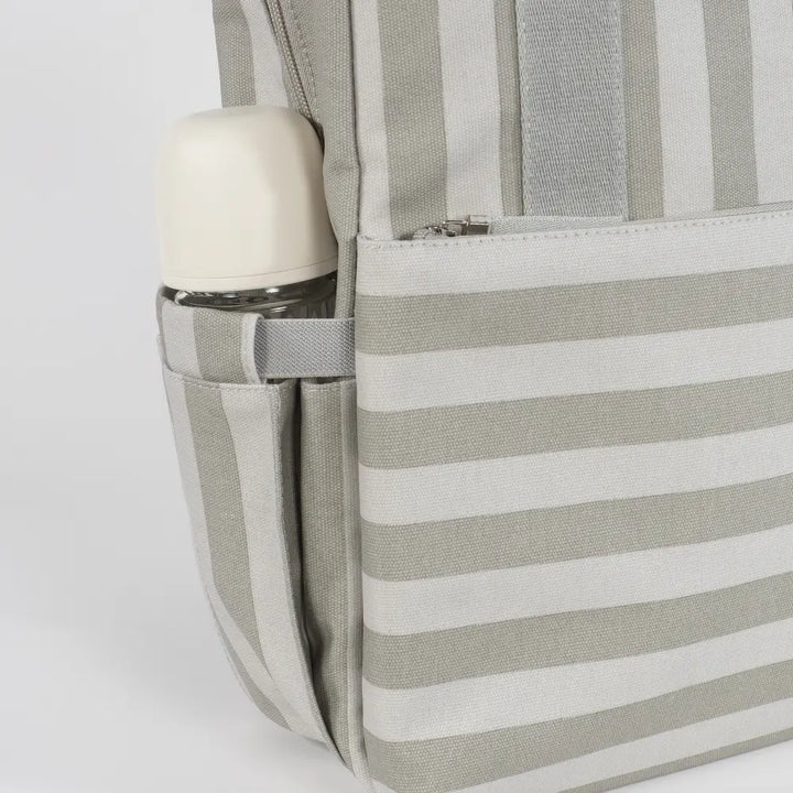 Walking Mum Diaper Backpack with Changing Pad, Large Capacity, Water-Resistant with Multi-Pocket Organizer, Insulated Bottle Pocket, Shoulder &amp; Stroller Straps, Personalized Charm, Striped Print - Green