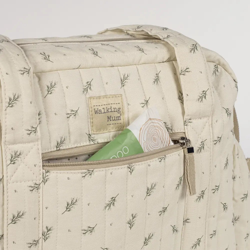 Walking Mum Diaper Bag with Changing Mat, Large Capacity Water-Resistant Bag with Multi-Pocket Organizer, Insulated Bottle Pocket, Shoulder &amp; Stroller Straps, Floral Print - Green