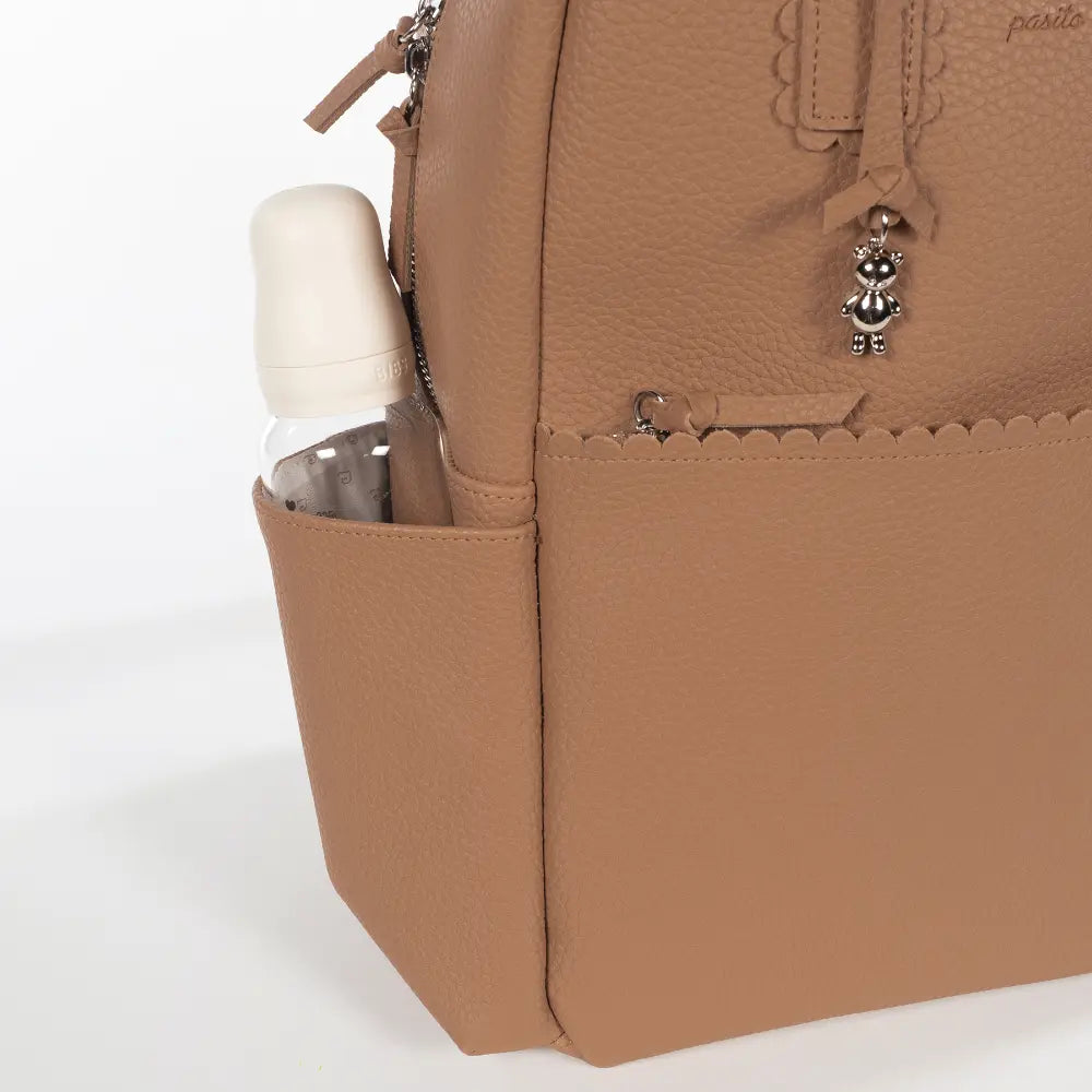 Pasito a Pasito Diaper Backpack with Changing Pad, Large Capacity Water-Resistant with Multi-Pocket Organizer, Insulated Bottle Pocket, Shoulder &amp; Stroller Straps, Icon Eco Leather - Caramel