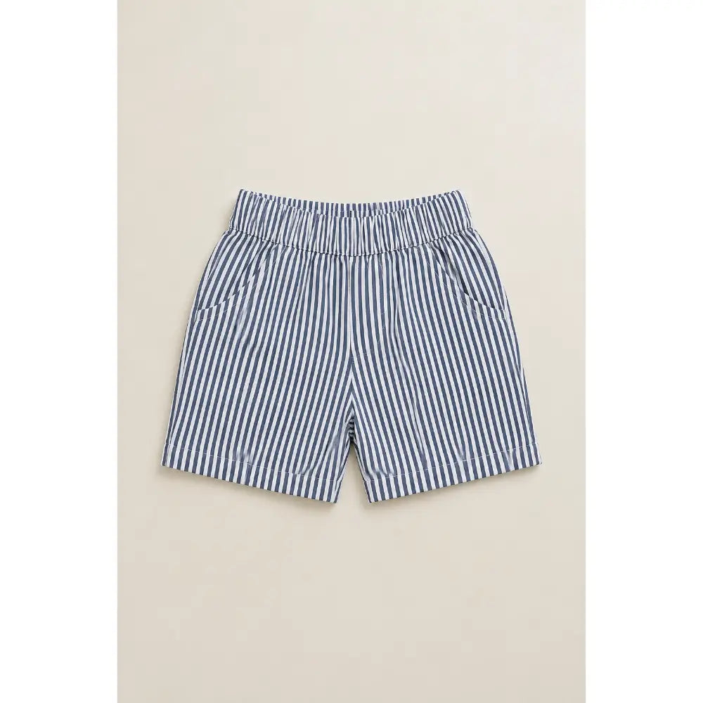 Sweetlime By AS Unisex Organic Cotton Shirt with Blue Stripe Cotton Shorts Co-ord Set – Navy Blue &amp; White