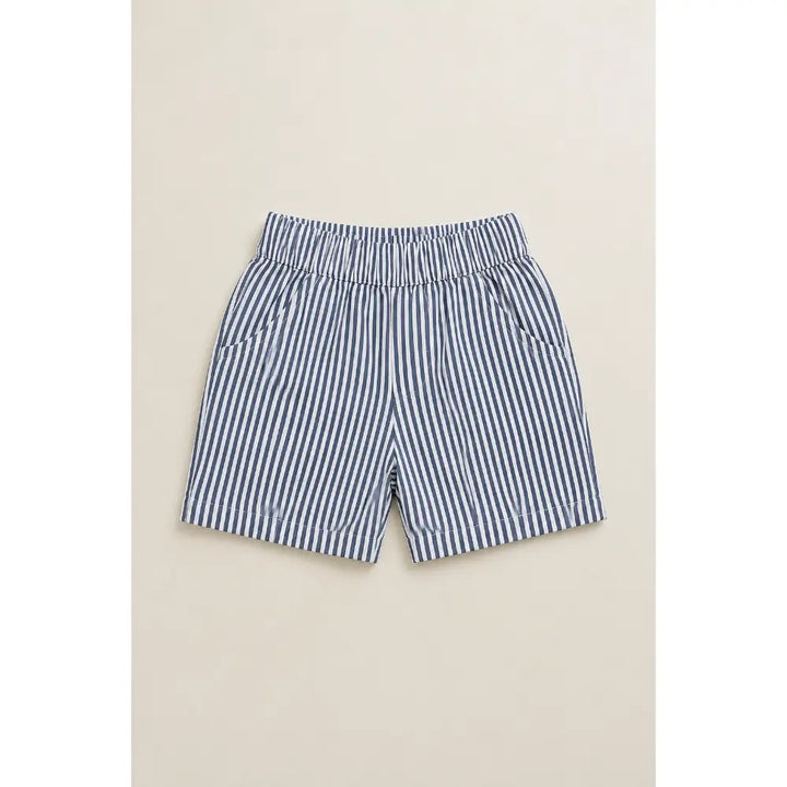 Sweetlime By AS Unisex Organic Cotton Shirt with Blue Stripe Cotton Shorts Co-ord Set – Navy Blue &amp; White
