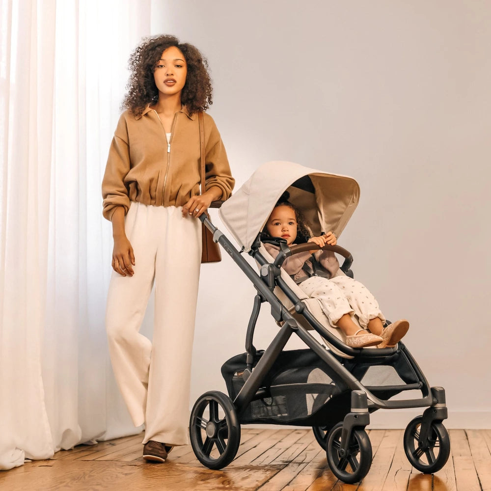 UPPAbaby Vista V3 Reversible Seat Stroller, Flat Recline, Multiple Seat Configurations, Converts to Sibling Stroller, Includes Insect Net and Rain Cover, up to 4 Years - Savannah/Pearl Grey