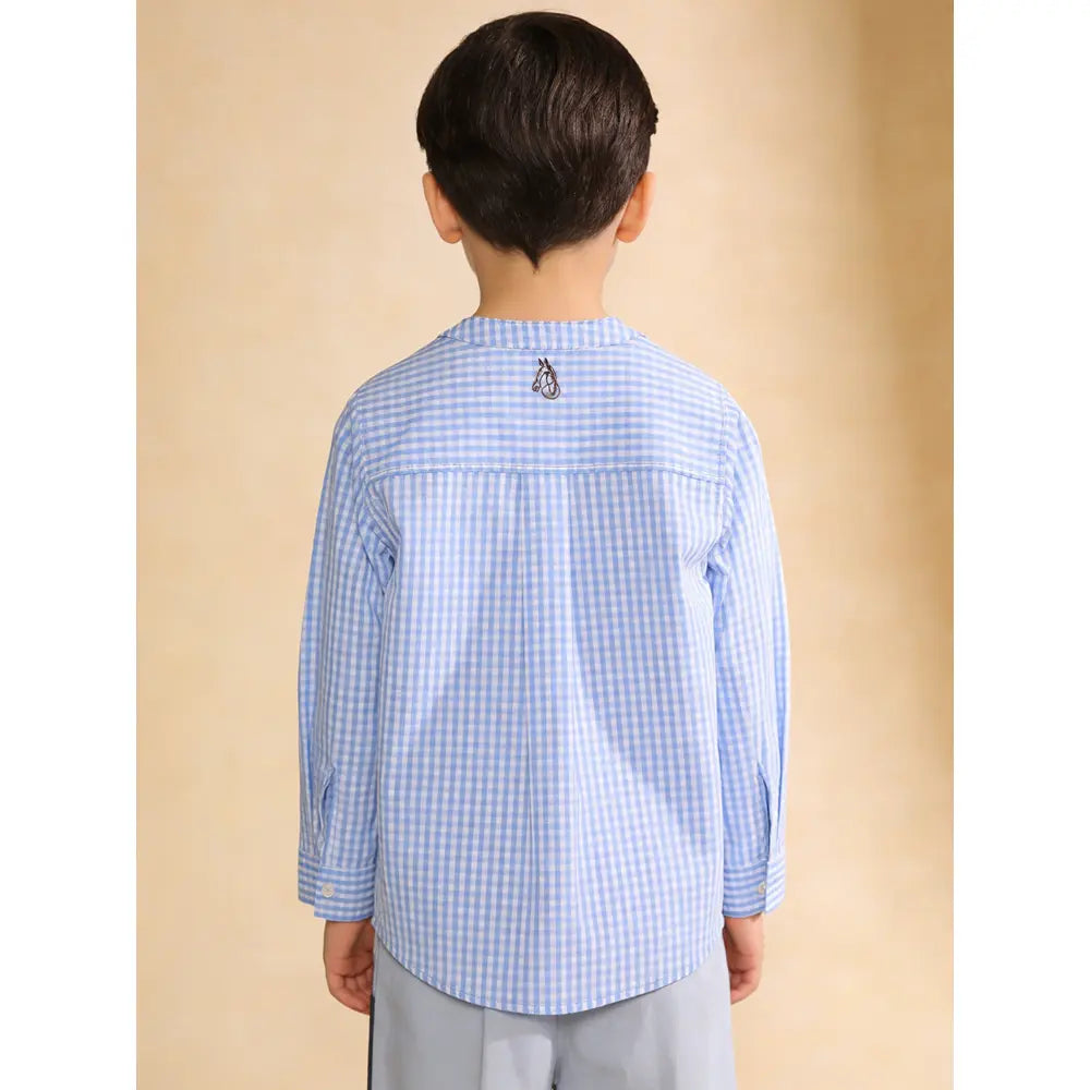 The Baby Trunk Unisex Checked Band Collar Shirt | 0 to 24 Months