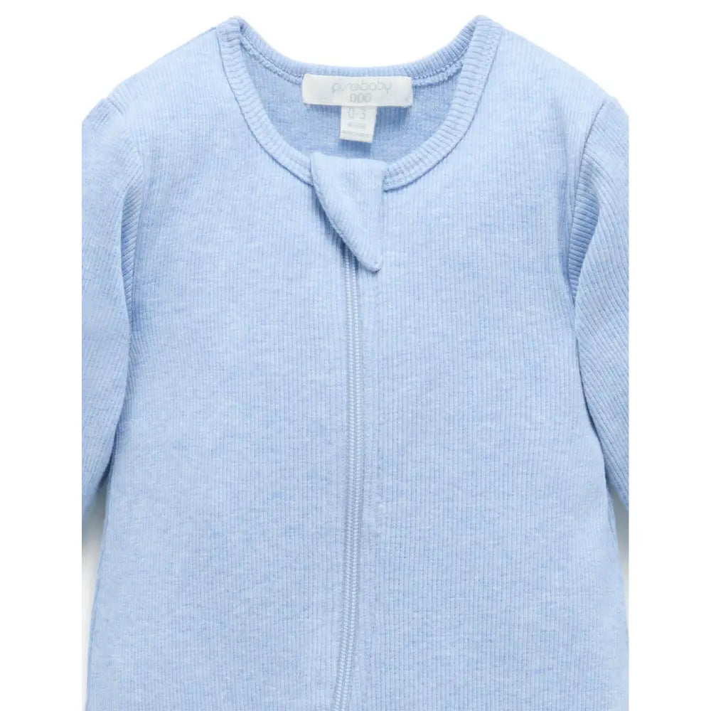 Purebaby Unisex Organic Cotton Rib Zip Growsuit - Pale Blue Melange