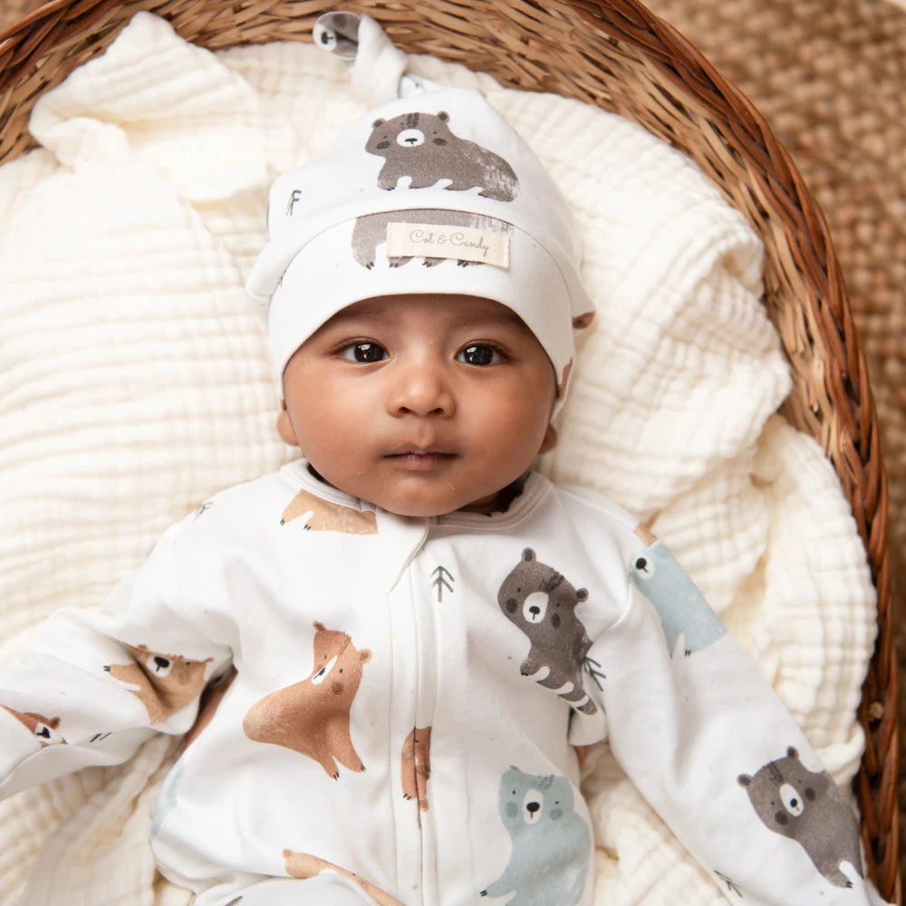 Cot &amp; Candy Baby Organic Beanie - Amber Woodland