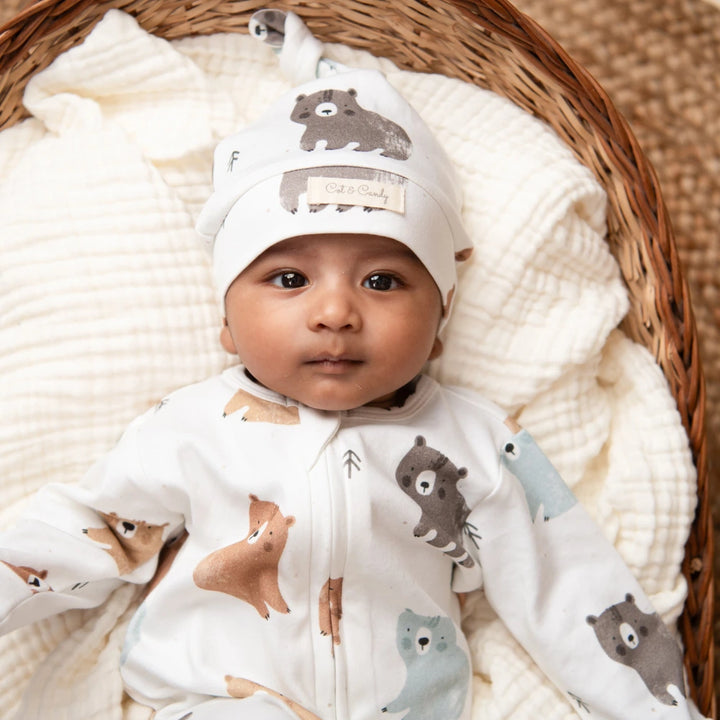 Cot &amp; Candy Baby Organic Beanie - Amber Woodland