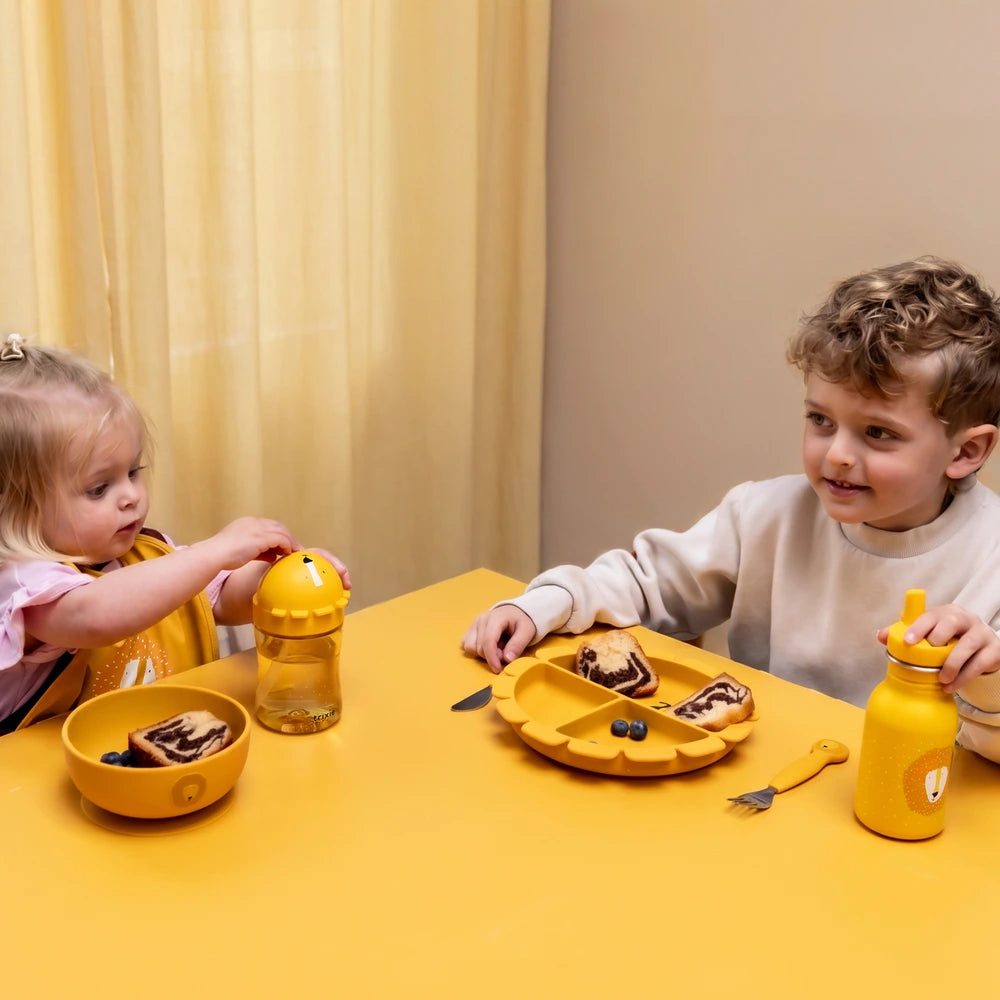 Trixie Silicone Divided Suction Plate | 100% Food-Grade Silicone Plate with Stick &amp; Stay Base, Compartments &amp; Easy-Clean Design | 4 Months Onwards | Mr. Lion