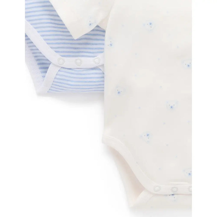 Purebaby Pack of 2 Bear Unisex Organic Cotton Easy Neck Bodysuit - Pale Blue