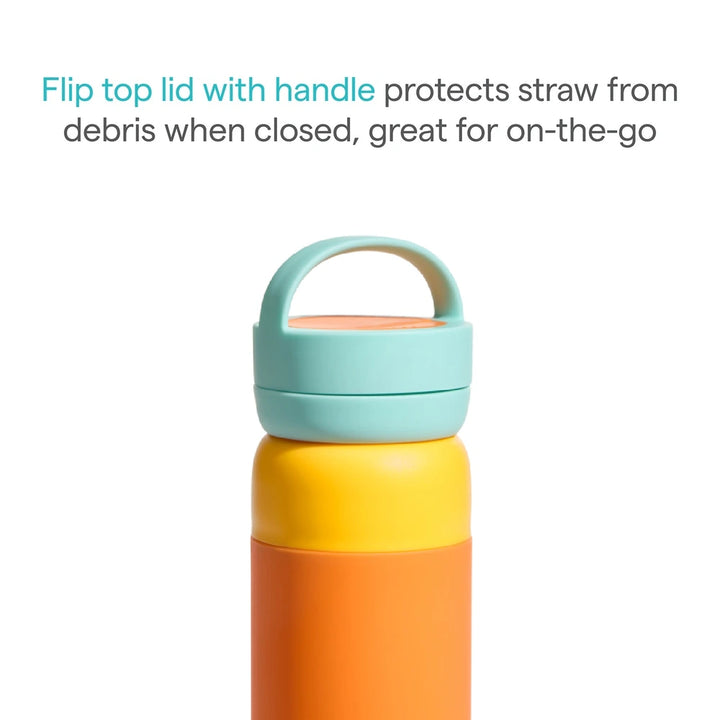 Munchkin Stay Cool Insulated Water Bottle, 355ml/ 12oz, Toddler Straw Bottle, With Flip Flop Lid &amp; Carrying Handle, Spill Proof valve, 24+ Months - Orange