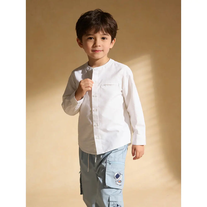 The Baby Trunk Unisex White Band Collar Shirt | 2 to 6 Years