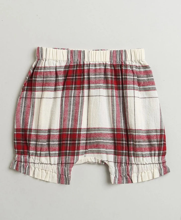 Sweetlime By AS Classic Plaid Ruffle Sleeve Top and Shorts Co-ord Set - White &amp; Red