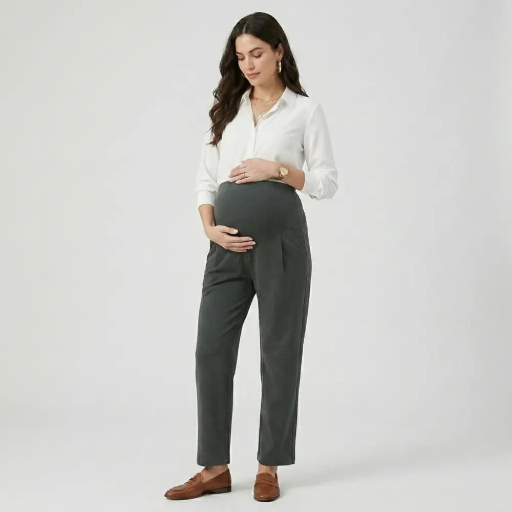 SOL MAMA Over Bump Straight Pants - Medium Grey