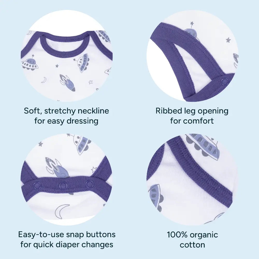 Nintara Baby 100% Cotton Unisex Bodysuit &amp; Pant Set – Up in space (Pack of 1)
