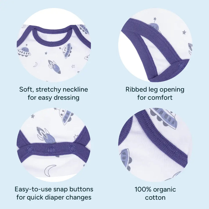 Nintara Baby 100% Cotton Unisex Bodysuit &amp; Pant Set – Up in space (Pack of 1)