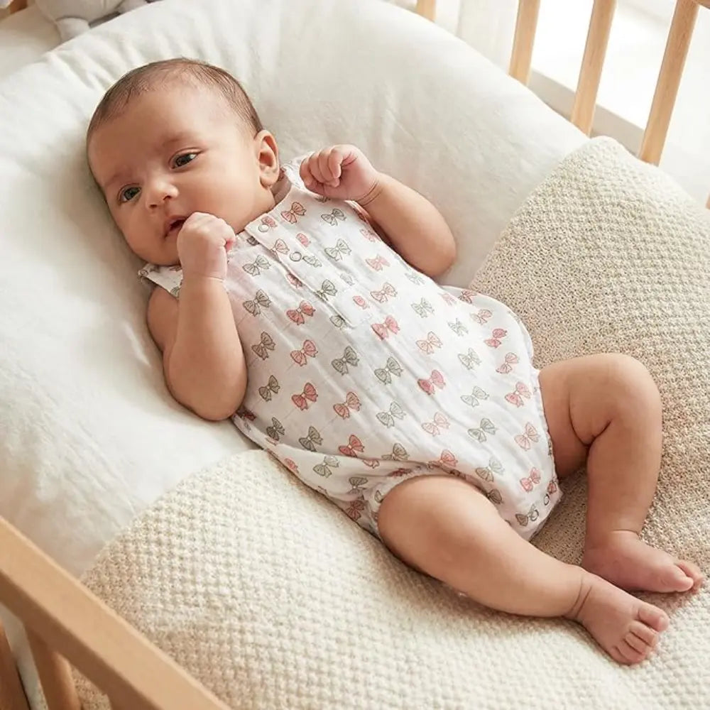 The White Cradle Organic Cotton Baby Romper for Newborn Baby Boy &amp; Girl | Pack of 2 Gray Bow with Beetle Infant Rompers | Snap Button Crotch for Easy Diaper Change | Soft Summer Baby Outfit